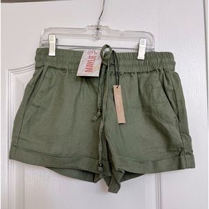 NWT sage green linen shorts